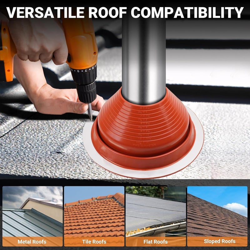 Aothotop #7 High Temp Silicone Metal Roof Pipe Flashing Boot - Roof Vent Boot for Pipe OD 6" to 11" - Roof Vent Cover for Stove Pipe, Chimney, HVAC Ducts & Plumbing Vents with Roofing Screws & Hex Socket - Image 5